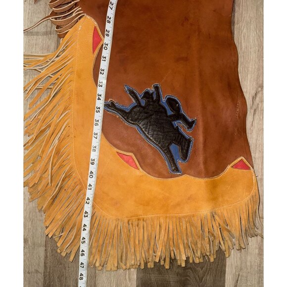 Vintage Western Leather Cowboy Chaps With Fringe - Picture 2 of 8